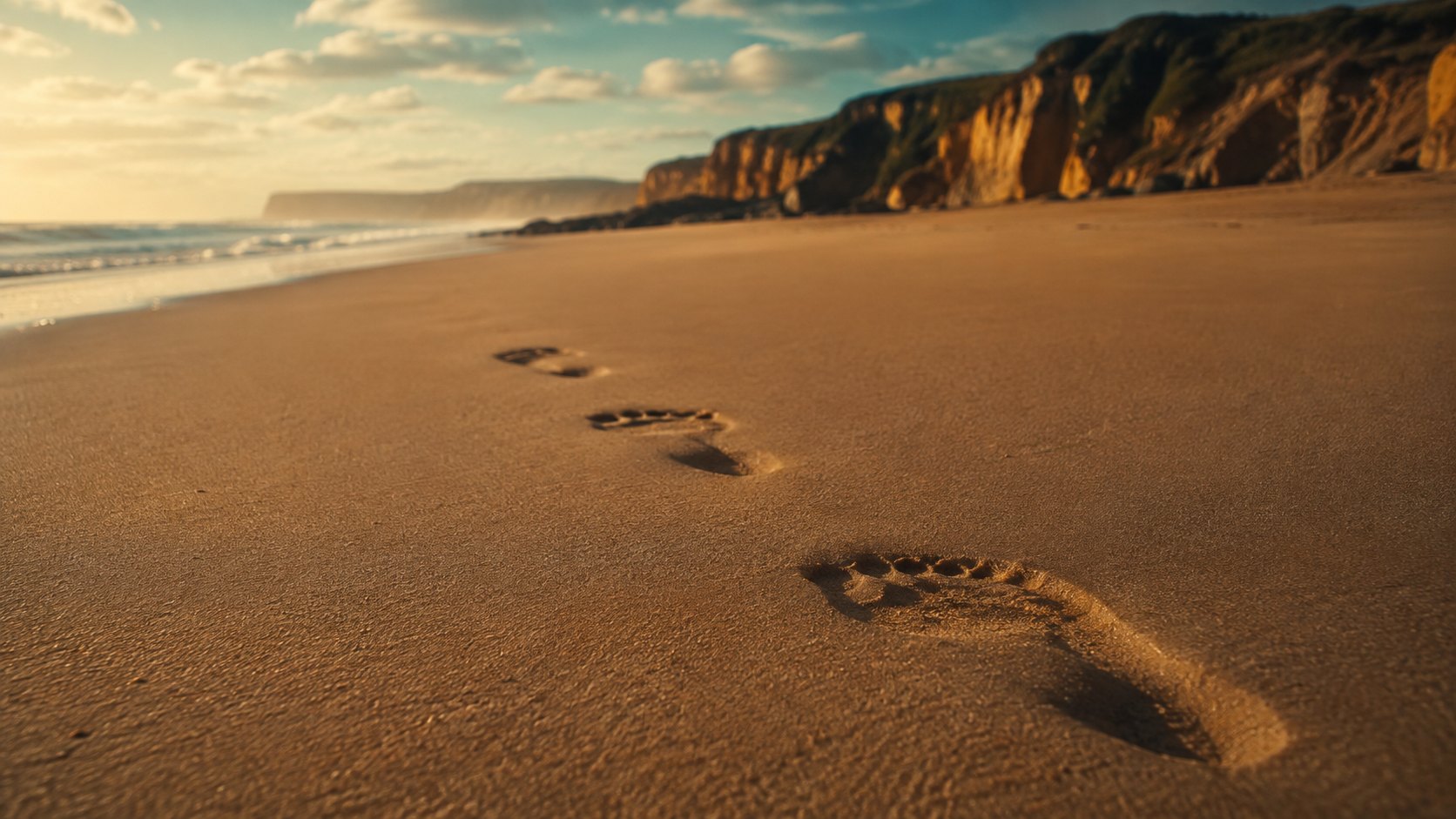 Die ersten Fußspuren im unberührten Sand einer einsamen Bucht